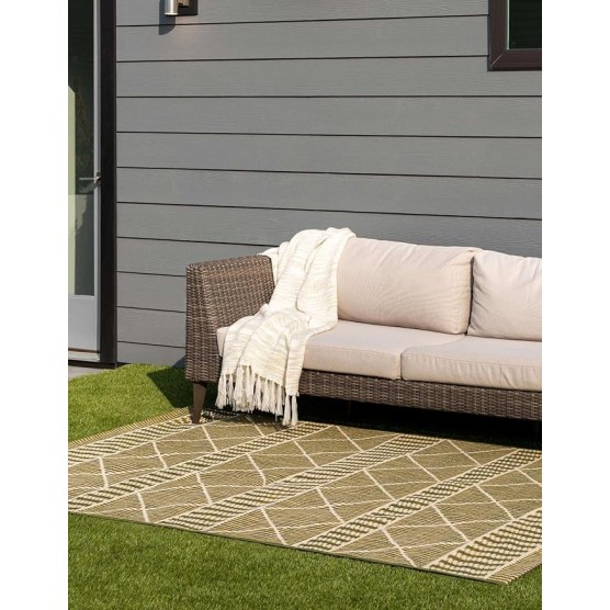 Outdoor Trellis Collection Area Rug - Dalyan (10' x 12' 2" Rectangle, Green/ Ivory)