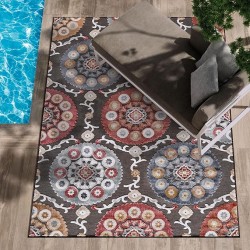 Indoor/Outdoor Rug 8x10 Bohemian Medallion Floral Area Rugs for Indoor and Outdoor Patios Easy-Cleaning Non-Shedding Living Room Garden and Kitchen Washable Outside Carpet (8 x 10 / Brown)