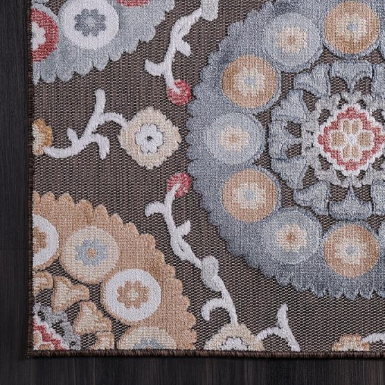 Indoor/Outdoor Rug 8x10 Bohemian Medallion Floral Area Rugs for Indoor and Outdoor Patios Easy-Cleaning Non-Shedding Living Room Garden and Kitchen Washable Outside Carpet (8 x 10 / Brown)