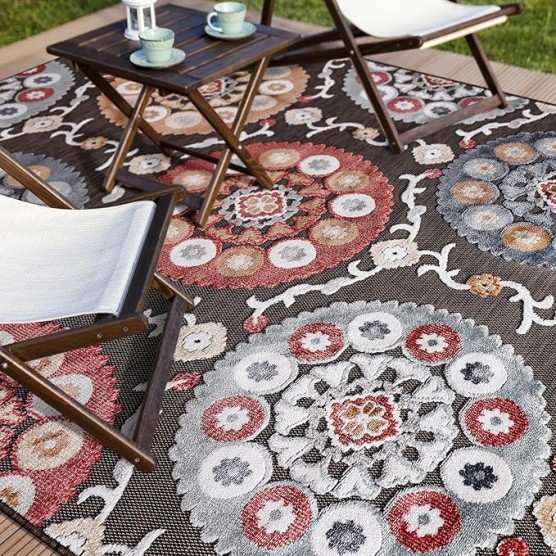 Indoor/Outdoor Rug 8x10 Bohemian Medallion Floral Area Rugs for Indoor and Outdoor Patios Easy-Cleaning Non-Shedding Living Room Garden and Kitchen Washable Outside Carpet (8 x 10 / Brown)