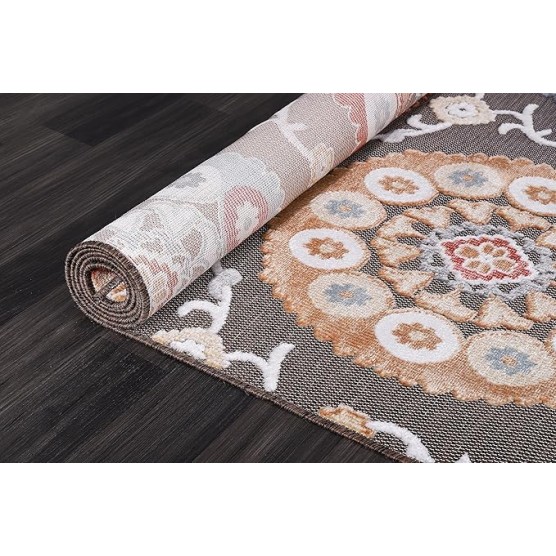 Indoor/Outdoor Rug 8x10 Bohemian Medallion Floral Area Rugs for Indoor and Outdoor Patios Easy-Cleaning Non-Shedding Living Room Garden and Kitchen Washable Outside Carpet (8 x 10 / Brown)