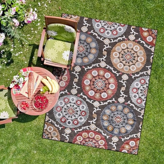 Indoor/Outdoor Rug 8x10 Bohemian Medallion Floral Area Rugs for Indoor and Outdoor Patios Easy-Cleaning Non-Shedding Living Room Garden and Kitchen Washable Outside Carpet (8 x 10 / Brown)