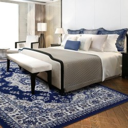 Alfombras Oriental Traditional 8x10 Non-Skid (Non-Slip) Low Profile Pile Rubber Backing Indoor Area Rugs (Navy Blue, 7'10" x 10')