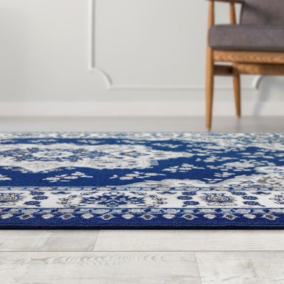Alfombras Oriental Traditional 8x10 Non-Skid (Non-Slip) Low Profile Pile Rubber Backing Indoor Area Rugs (Navy Blue, 7'10" x 10')