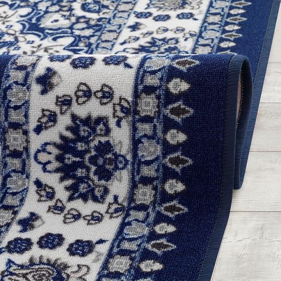 Alfombras Oriental Traditional 8x10 Non-Skid (Non-Slip) Low Profile Pile Rubber Backing Indoor Area Rugs (Navy Blue, 7'10" x 10')