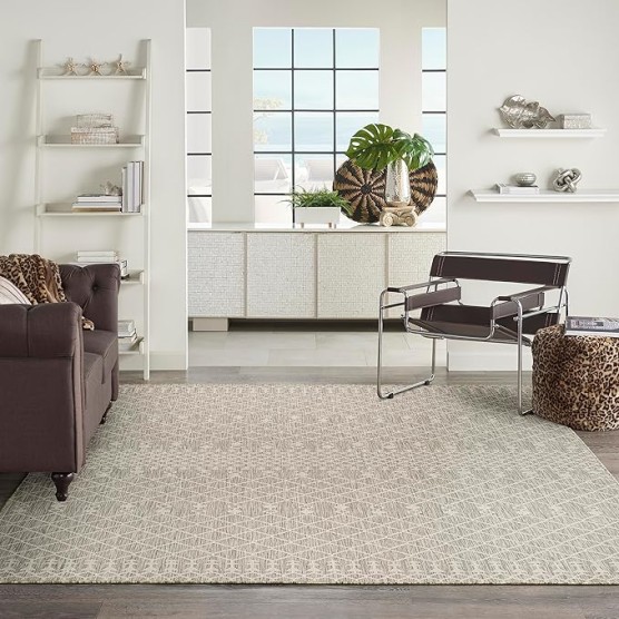 Nourison Positano Indoor/Outdoor Light Grey 9' x 12' Area Rug, Easy Cleaning, Non Shedding, Bed Room, Living Room, Dining Room, Backyard, Deck, Patio (9x12)