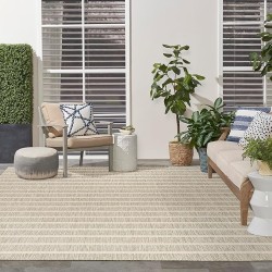 Nourison Positano Indoor/Outdoor Grey Ivory 9' x 12' Area Rug, Easy Cleaning, Non Shedding, Bed Room, Living Room, Dining Room, Backyard, Deck, Patio (9x12)