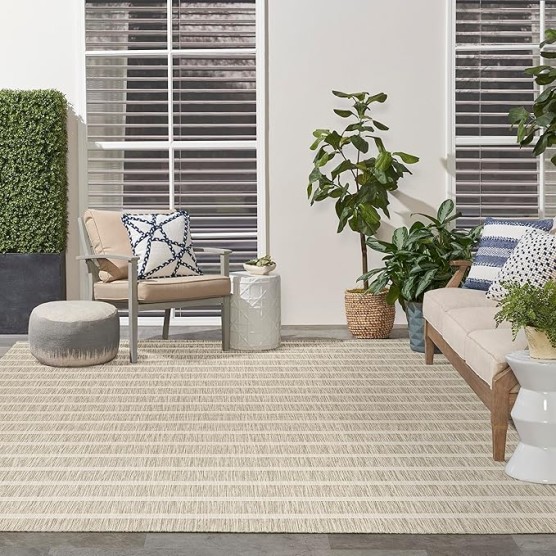 Nourison Positano Indoor/Outdoor Grey Ivory 9' x 12' Area Rug, Easy Cleaning, Non Shedding, Bed Room, Living Room, Dining Room, Backyard, Deck, Patio (9x12)