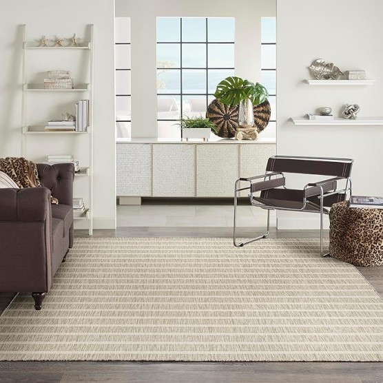 Nourison Positano Indoor/Outdoor Grey Ivory 9' x 12' Area Rug, Easy Cleaning, Non Shedding, Bed Room, Living Room, Dining Room, Backyard, Deck, Patio (9x12)