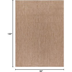 Indoor Outdoor Rug 8x10, Washable Outside Carpet for Patio, Deck, Porch, Solid Modern Area Rug, Water Resistant, Jute Beige