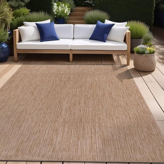 Indoor Outdoor Rug 8x10, Washable Outside Carpet for Patio, Deck, Porch, Solid Modern Area Rug, Water Resistant, Jute Beige