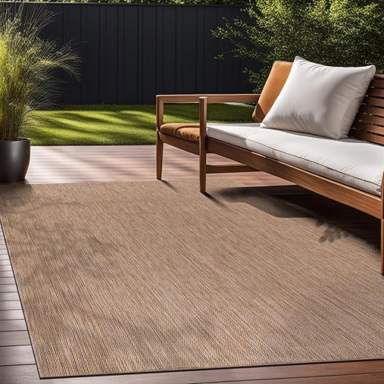 Indoor Outdoor Rug 8x10, Washable Outside Carpet for Patio, Deck, Porch, Solid Modern Area Rug, Water Resistant, Jute Beige