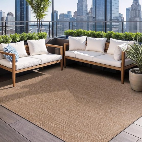 Indoor Outdoor Rug 8x10, Washable Outside Carpet for Patio, Deck, Porch, Solid Modern Area Rug, Water Resistant, Jute Beige