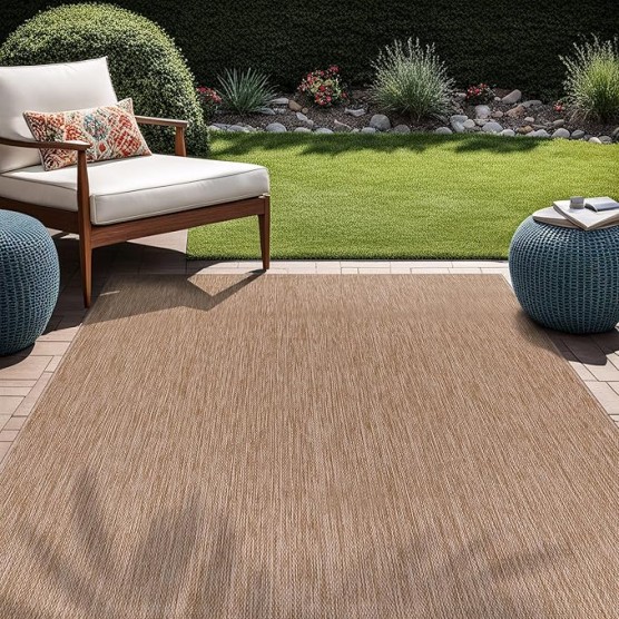 Indoor Outdoor Rug 8x10, Washable Outside Carpet for Patio, Deck, Porch, Solid Modern Area Rug, Water Resistant, Jute Beige