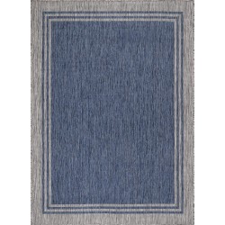 Washable Indoor Outdoor Rug Weather Resistant Indoor Outdoor Carpet for Porch Deck Balcony Backyard Patio Rug 6x9 Bordered Azure Blue/Silver Grey