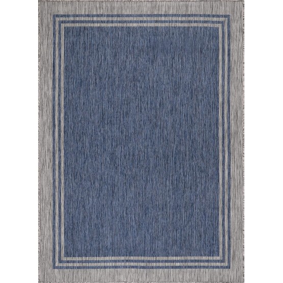 Washable Indoor Outdoor Rug Weather Resistant Indoor Outdoor Carpet for Porch Deck Balcony Backyard Patio Rug 6x9 Bordered Azure Blue/Silver Grey