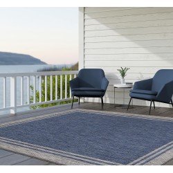 Washable Indoor Outdoor Rug Weather Resistant Indoor Outdoor Carpet for Porch Deck Balcony Backyard Patio Rug 6x9 Bordered Azure Blue/Silver Grey
