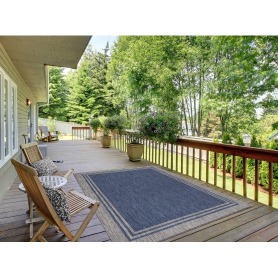 Washable Indoor Outdoor Rug Weather Resistant Indoor Outdoor Carpet for Porch Deck Balcony Backyard Patio Rug 6x9 Bordered Azure Blue/Silver Grey