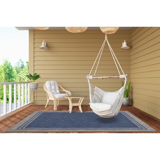 Washable Indoor Outdoor Rug Weather Resistant Indoor Outdoor Carpet for Porch Deck Balcony Backyard Patio Rug 6x9 Bordered Azure Blue/Silver Grey