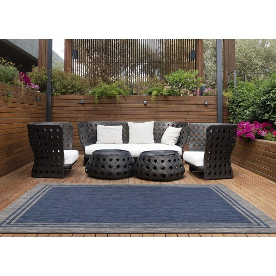 Washable Indoor Outdoor Rug Weather Resistant Indoor Outdoor Carpet for Porch Deck Balcony Backyard Patio Rug 6x9 Bordered Azure Blue/Silver Grey