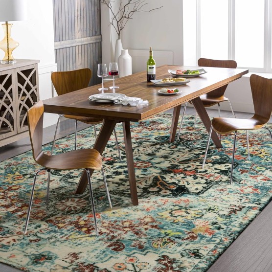 Area Rugs 6x9, Washable Area Rugs for Living Room Non Slip Bedroom Dining Room Rug, Large Bohemian Soft Stain Resistant Indoor Floor Carpet for Apartment Nursery Kids Room, Teal