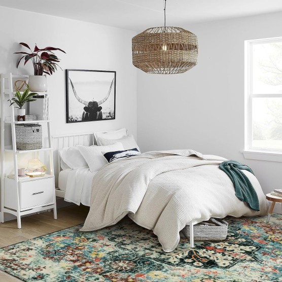 Area Rugs 6x9, Washable Area Rugs for Living Room Non Slip Bedroom Dining Room Rug, Large Bohemian Soft Stain Resistant Indoor Floor Carpet for Apartment Nursery Kids Room, Teal