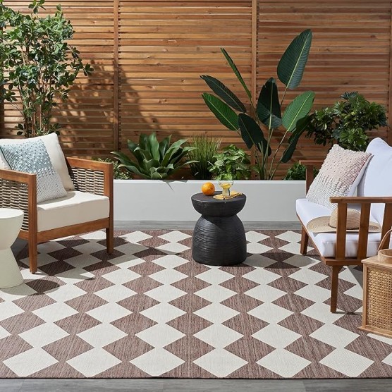 Nourison Positano 9' x 12' Indoor/Outdoor Area Rug, Grey, Modern, Geometric, Easy-Cleaning, Non-Shedding, Water-Resistant