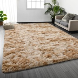 Large Shag Area Rugs 8 x 10, Tie-Dyed Plush Fuzzy Rugs for Living Room, Ultra Soft Fluffy Furry Rug for Bedroom, Indoor Carpet Nursery Rugs for Kids Room Home Decor, Beige