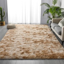 Large Shag Area Rugs 8 x 10, Tie-Dyed Plush Fuzzy Rugs for Living Room, Ultra Soft Fluffy Furry Rug for Bedroom, Indoor Carpet Nursery Rugs for Kids Room Home Decor, Beige