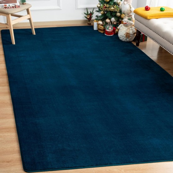 Shag Area Rug Fluffy Carpets, 5x7 Navy Blue Washable Living Room Bedroom Rugs, Soft Fuzzy Indoor Rugs for Dorm Boys Girls Kids Room Nursery Home Christmas Decorations