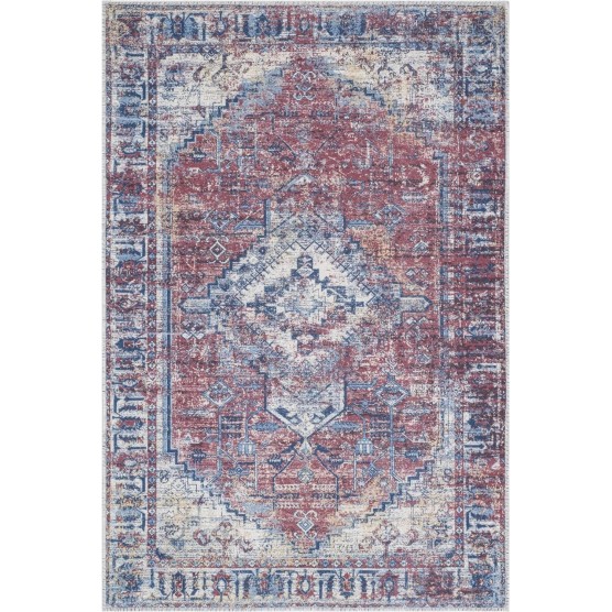 3X5 Machine Washable Rug Traditional Vintage Small Rug for Entryway - Red, 3' x 5'