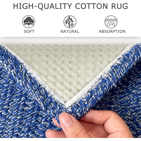 Boho Rugs for Living Room 5X7 ft Washable Area Rug for Bedroom Blue Navy Large Floor Carpet Rubber Backed Braided Woven Rug Cotton Area Rugs for Dining Room Bedroom Living Room
