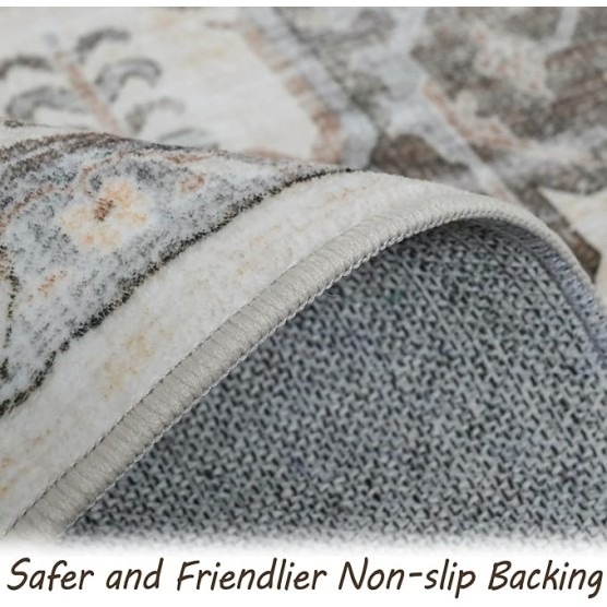 Washable Vintage Area Rug 9x12，Printed Vintage Home Decor, Floor Decoration Carpet Mat，Thin Rug for Living Room, Distressed Oriental Reto Indoor Floor Carpet Rug (Brown Beige 9x12)