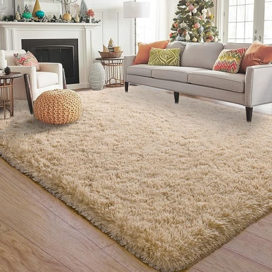 9x12 Large Area Rugs for Living Room, Ultra Soft Beige Big Shag Rug for Bedroom Nursery, Modern Fluffy Plush Carpet for Girls Boys Kids Room Dorm Home Decor, Upgrade Non-Slip