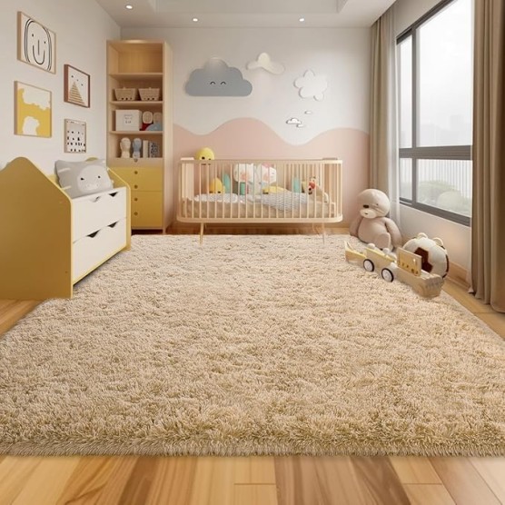9x12 Large Area Rugs for Living Room, Ultra Soft Beige Big Shag Rug for Bedroom Nursery, Modern Fluffy Plush Carpet for Girls Boys Kids Room Dorm Home Decor, Upgrade Non-Slip