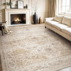 -Area Rug 8X10 Rugs for Living Room-Vintage Soft Beige Rugs for Bedroom-Non Slip Carpet-Washable Rug for Dining Room Living Room Bedroom Office Under Table