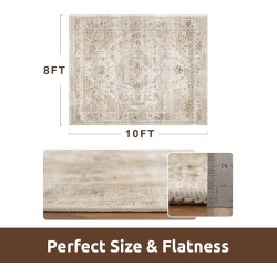 -Area Rug 8X10 Rugs for Living Room-Vintage Soft Beige Rugs for Bedroom-Non Slip Carpet-Washable Rug for Dining Room Living Room Bedroom Office Under Table
