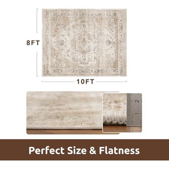 -Area Rug 8X10 Rugs for Living Room-Vintage Soft Beige Rugs for Bedroom-Non Slip Carpet-Washable Rug for Dining Room Living Room Bedroom Office Under Table