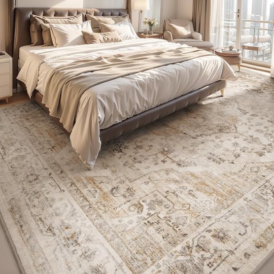 -Area Rug 8X10 Rugs for Living Room-Vintage Soft Beige Rugs for Bedroom-Non Slip Carpet-Washable Rug for Dining Room Living Room Bedroom Office Under Table