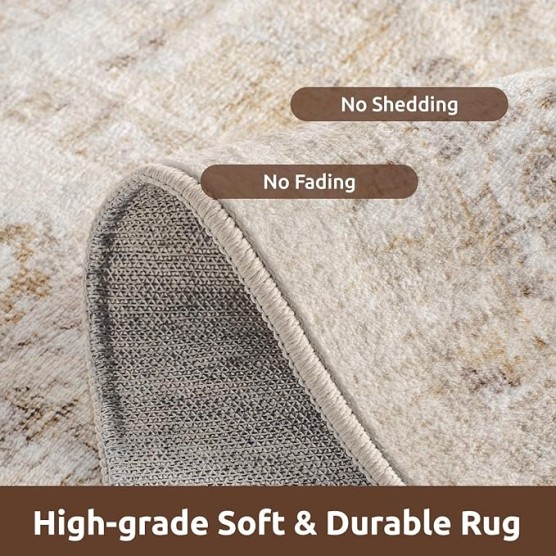 -Area Rug 8X10 Rugs for Living Room-Vintage Soft Beige Rugs for Bedroom-Non Slip Carpet-Washable Rug for Dining Room Living Room Bedroom Office Under Table
