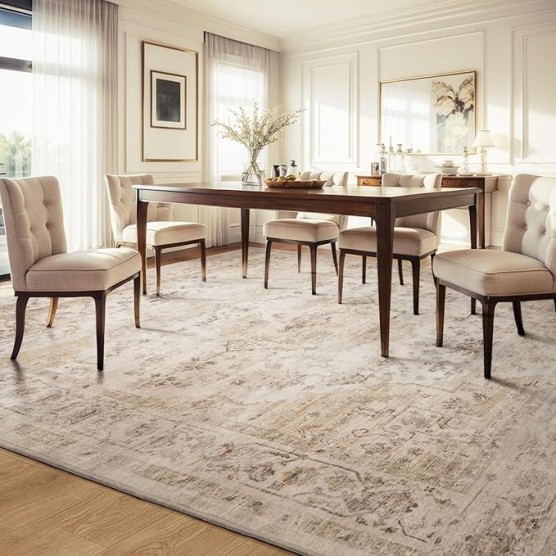 -Area Rug 8X10 Rugs for Living Room-Vintage Soft Beige Rugs for Bedroom-Non Slip Carpet-Washable Rug for Dining Room Living Room Bedroom Office Under Table