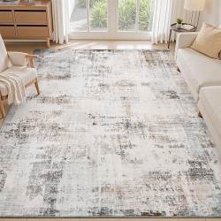 Camel Grey Washable Area Rugs 8x10 Rugs for Living Room Bedroom Rug Dining Room Office Rug Carpet Neutral Modern Abstract Soft Comfortable Water Repellent Easy Care Low Pile Non Slip