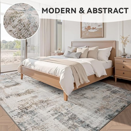 Camel Grey Washable Area Rugs 8x10 Rugs for Living Room Bedroom Rug Dining Room Office Rug Carpet Neutral Modern Abstract Soft Comfortable Water Repellent Easy Care Low Pile Non Slip