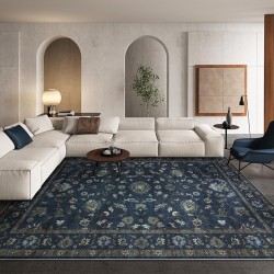  Vintage Floral Rugs for Living Room, Washable 8x10 Area Rugs, Low Pile Non Shedding Stain Resistant Rugs for Bedroom Dining Room Home Office Department,(Blue,8x10)