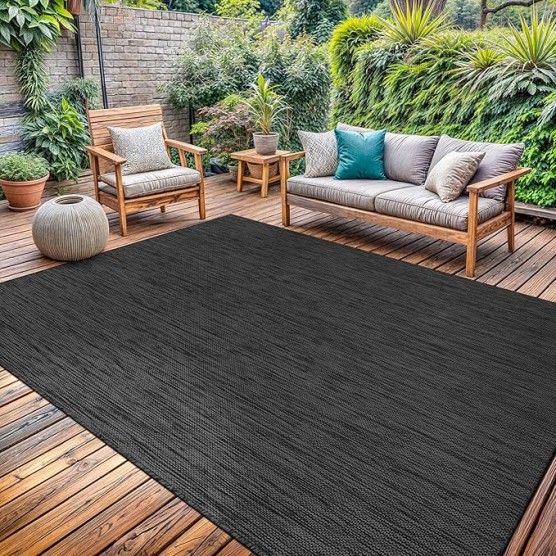 Washable Indoor Outdoor Rug 8x10 Weather Resistant Area Rugs Modern Solid for Porch Deck Balcony Backyard Patio Outside Carpet (8 X 10 Dark Grey)