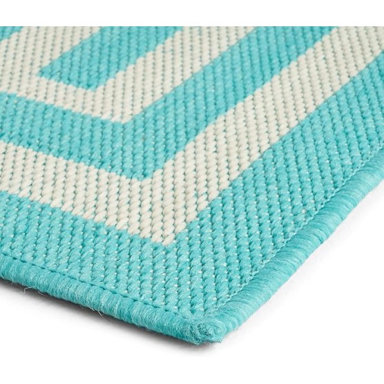 7'10" x 10' Area Rug, Greek Key Border, Chic Border Design for Sophisticated Indoor and Outdoor Ambience, Aqua White