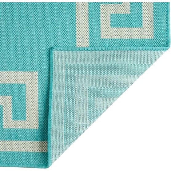7'10" x 10' Area Rug, Greek Key Border, Chic Border Design for Sophisticated Indoor and Outdoor Ambience, Aqua White