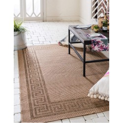 Outdoor Border Collection Area Rug - Greek Key (8' x 11' 4" Rectangle, Light Brown/ Tan)