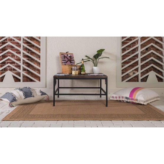 Outdoor Border Collection Area Rug - Greek Key (8' x 11' 4" Rectangle, Light Brown/ Tan)