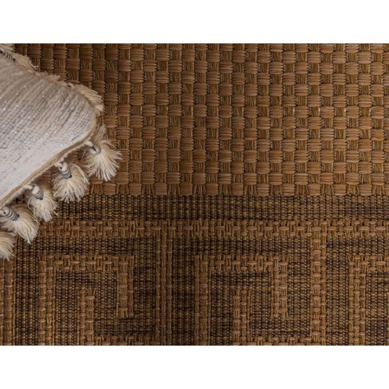 Outdoor Border Collection Area Rug - Greek Key (8' x 11' 4" Rectangle, Light Brown/ Tan)